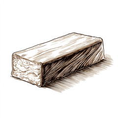 Hand-drawn chocolate bar illustration, vintage style, ink lines, white background.