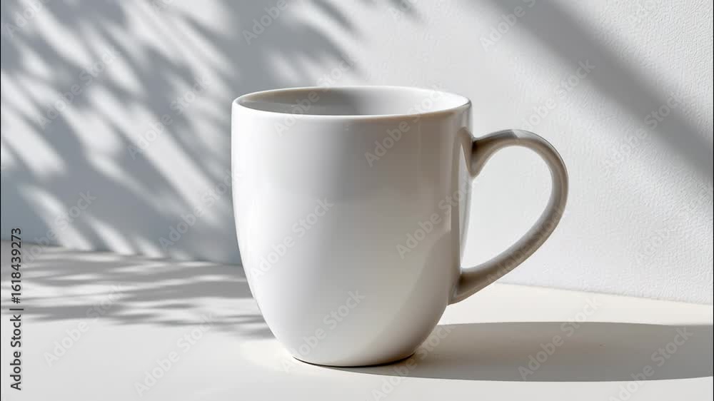 Aufkleber minimalist white mug with shadows on surface for simple animation background use