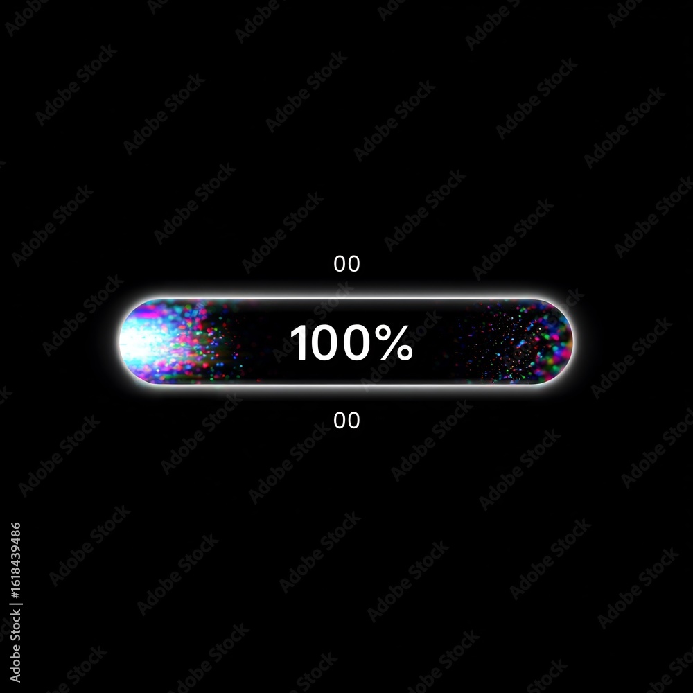 Poster futuristic loading bar with full completion in a technology-driven interface concept