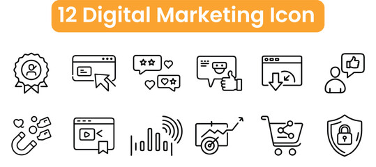 Digital Marketing Cat Icon Illustration A playful and modern design featuring a cat engaging with digital marketing tools