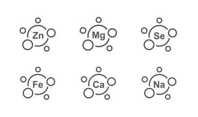 Ca, Zn, Mg, Se, Fe, Ca, vector. Set of Multi Vitamin und mineral, icons.