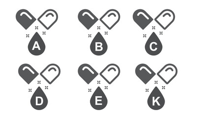 Vitamin B12, B, C, A, D, E, K,  vector. Set of Multi Vitamin, complex icons.