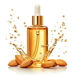 vitamin E facewash with almonds and golden oil drop, cosmetic style, white background .