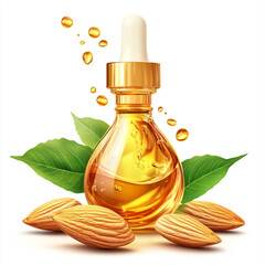 vitamin E facewash with almonds and golden oil drop, cosmetic style, white background .