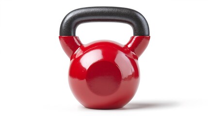 Red kettlebell isolated on white background for fitness and strength training concepts