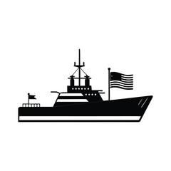 Obraz premium Silhouette of a Naval Vessel with American Flag