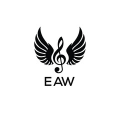 Creative Music Logo with Treble Clef and Wings –EAW Musical Brand Identity Design. EAW Letter Logo.
