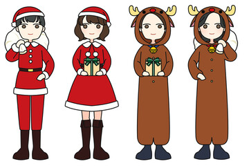 サンタとトナカイのコスプレをした男女