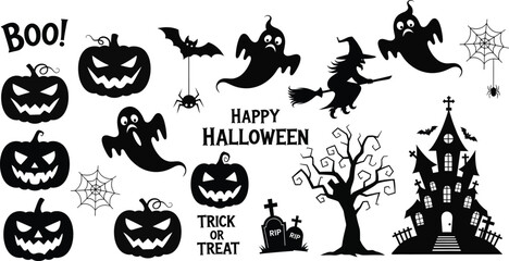 Halloween Silhouettes Vector Icon Set