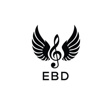 Creative Music Logo with Treble Clef and Wings &ndash;EBD Musical Brand Identity Design. EBD Letter Logo.
