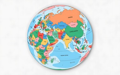 "3D Colorful World Map Globe – Political Globe with Countries and Borders for Educational and Infographic Use"