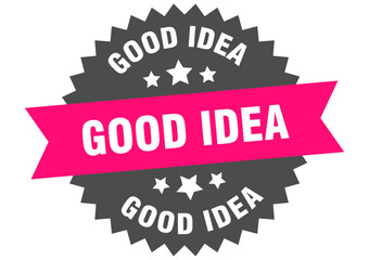 good idea. good idea round pink label isolated on transparent background