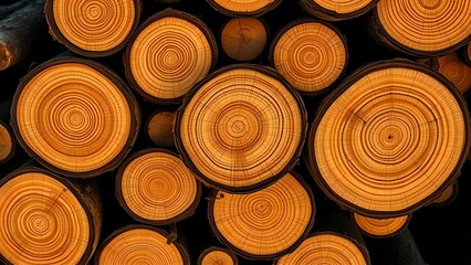 Closeup of stacked wood logs showing tree rings