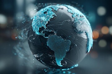 Visual representation of a glowing digital globe showcasing interconnected continents