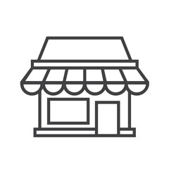 Minimalist line icon of a storefront or small retail shop, vector illustration for business, shopping, or commercial design concepts.