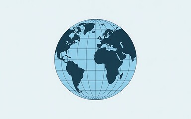 "Flat Vector Globe Illustration – Blue World Map Icon Showing Continents for Education, Travel, and Global Design"