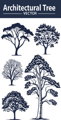 Obraz premium Set of 5 architectural tree illustrations vector