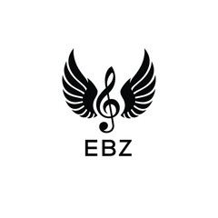 Obraz premium Creative Music Logo with Treble Clef and Wings –EBZ Musical Brand Identity Design. EBZ Letter Logo. 