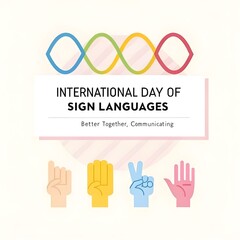 Fototapeta premium International day of sign languages with colorful hand gestures and dna helix graphic