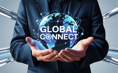 "Holding Glowing Digital Globe World with Network Connections in Open Hands ,Futuristic Global Connectivity Concept ,Digital Earth Hologram with Network Lines,"