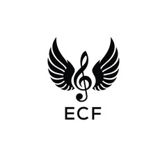 Fototapeta premium Creative Music Logo with Treble Clef and Wings –ECF Musical Brand Identity Design. ECF Letter Logo. 