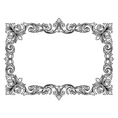 Minimalist Baroque Rectangular Frame  Black and White Line Art