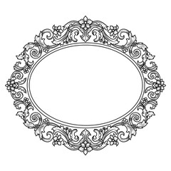 Vintage Oval Floral Frame – Black & White Ornament