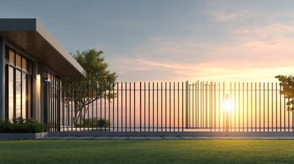 Fototapeta premium Modern house rooftop terrace at sunset