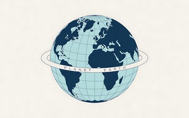"Flat Vector Globe Illustration – Blue World Map Icon Showing Continents for Education, Travel, and Global Design"