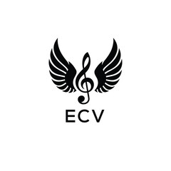 Creative Music Logo with Treble Clef and Wings –ECV Musical Brand Identity Design. ECV Letter Logo.
