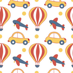 Kawaii Transport Vehicles Seamless Pattern for Children’s Products