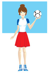 Fototapeta premium Full length portrait of a female soccer player With the ball in his hand