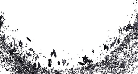 Elegant black star confetti on white. Perfect for party invitations, cards, and festive designs.