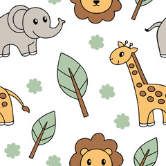 Children’s Products Seamless Pattern of Cartoon Zoo Animals for Toddler Clothing