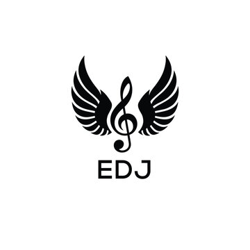 Creative Music Logo with Treble Clef and Wings &ndash;EDJ Musical Brand Identity Design. EDJ Letter Logo.
