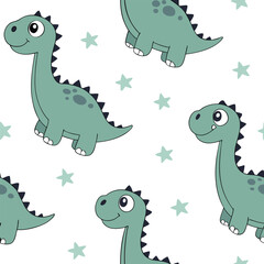 Cartoon Dinosaurs and Stars Seamless Pattern for Children’s Products