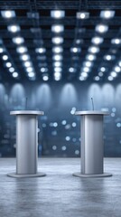 Dramatic Empty Stage with Columns – Political Symbolism, Power, and Media Manipulation
