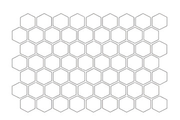 Geometric white hexagon grid pattern intersecting on transparent backdrop, suggesting technological precision and abstract visual complexity