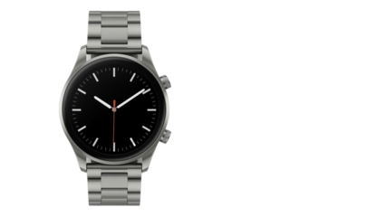 Elegant stainless steel watch with a minimalist black face and sleek design, perfect for any occasion.