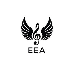 Fototapeta premium Creative Music Logo with Treble Clef and Wings –EEA Musical Brand Identity Design. EEA Letter Logo. 