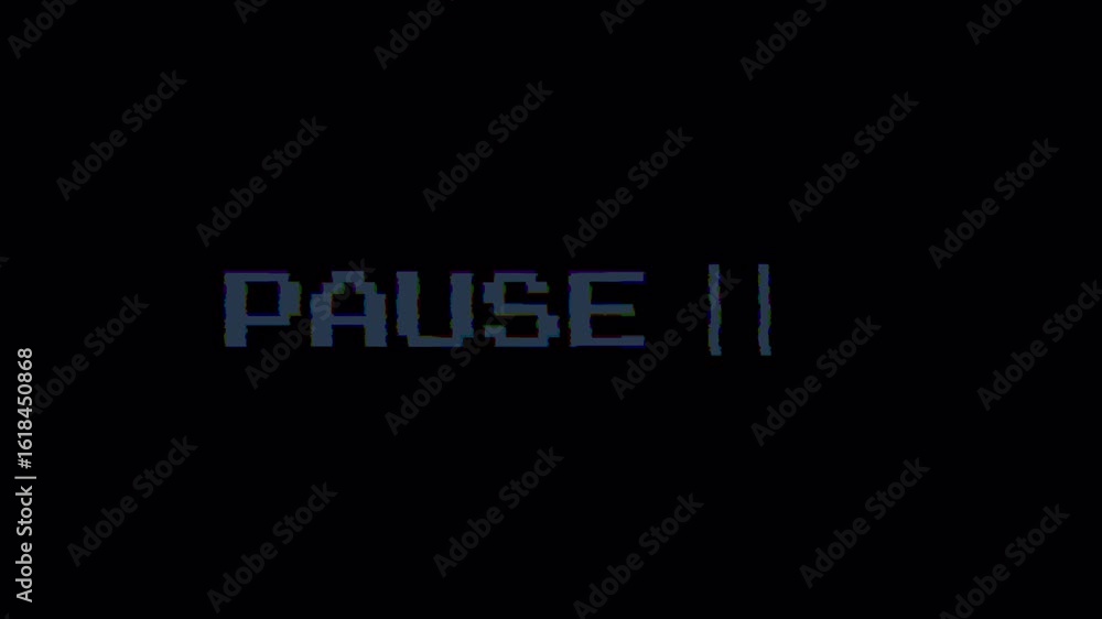 Poster a capture of a vcr playing and pausing a vhs blank tape: the big text pause, at the center of the sc