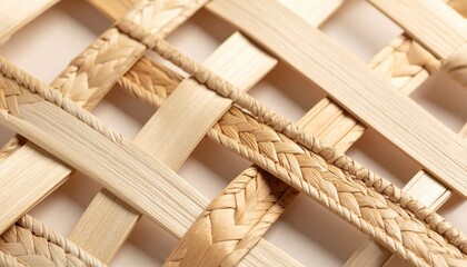 Close Up Woven Bamboo And Straw Texture Pattern
