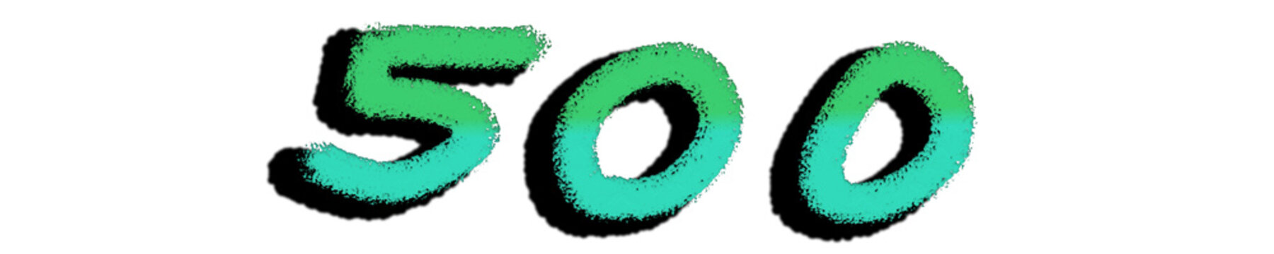 Simple 500 green gradient number. A modern and minimalist aesthetic. Black shadow. Hand-drawn with a digital pen.