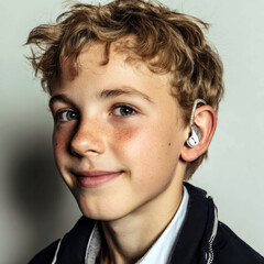 Modern Hearing Aid – Young Boy Wearing Discreet Hearing Device