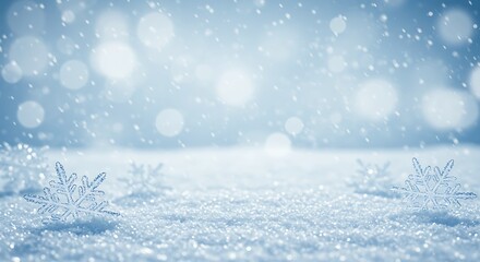 Soft blue winter scene with snowflakes and bokeh