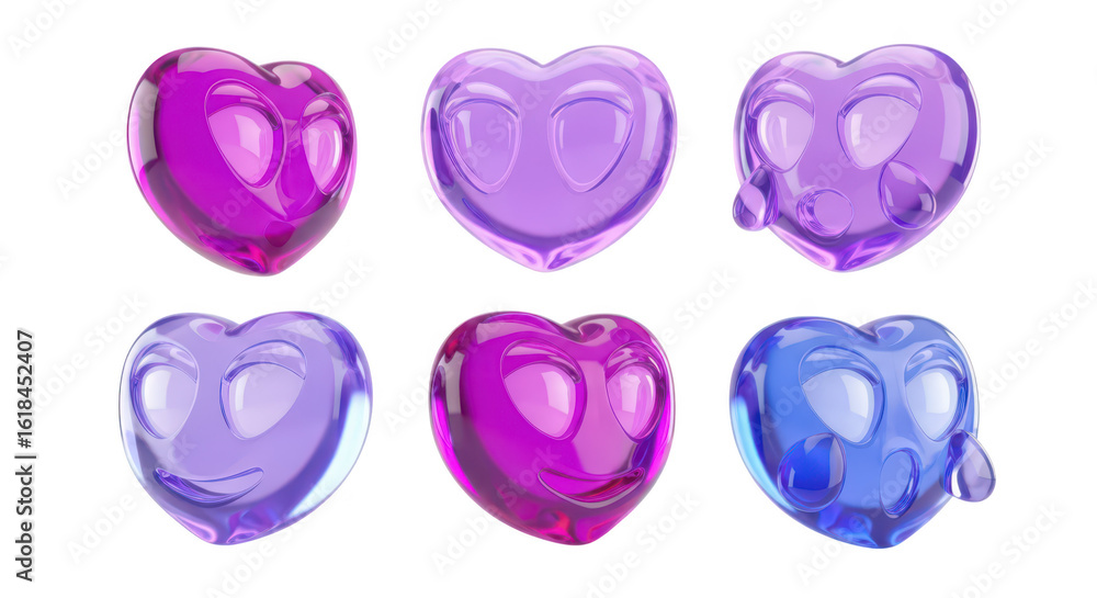 Fototapete rendered smiling heart shapes in various colors float on a white backdrop showcasing emotions for us