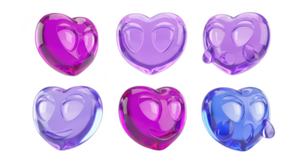 Rendered smiling heart shapes in various colors float on a white backdrop showcasing emotions for use in design and graphics