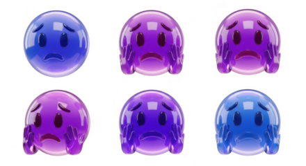 3D glossy emoji expressions showing sadness and worry against a white backdrop for social media digital design or illustrating emotions