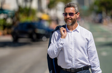 Rich man in sunglasses. Business success man outdoor. Businessman stylish portrait. Successful business leader. Business success of businessman. Businessman leadership. Top manager, banner