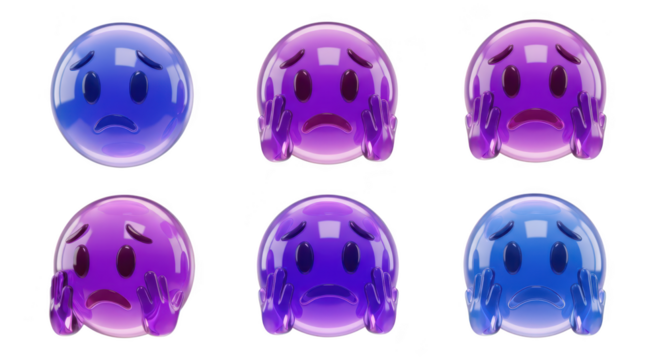 3D glossy emoji expressions showing sadness and worry against a white backdrop for social media digital design or illustrating emotions - Powered by Adobe